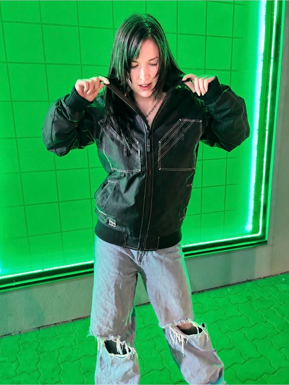 Black Bomber Jacket with Contrast Stitching - Helly Hansen Workwear